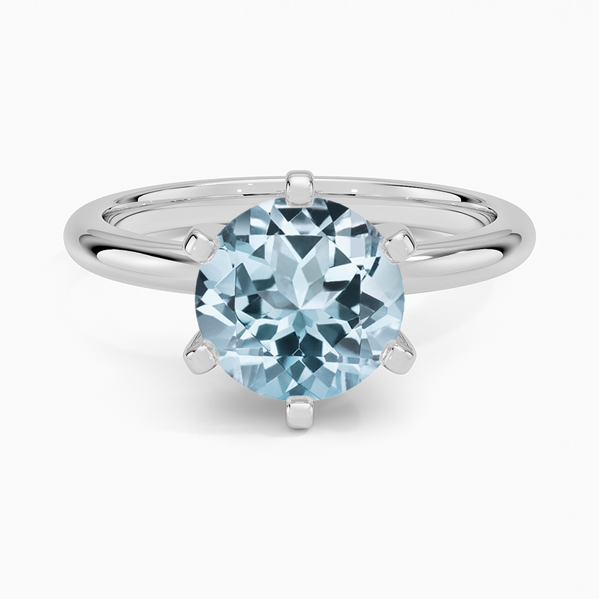 Aquamarine Comfort Fit 2mm Six-Prong Solitaire Ring in 18K White Gold