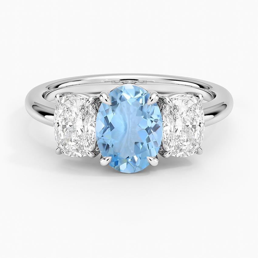 Aquamarine Luxe Faye Elongated Cushion Three Stone Diamond Ring (1 ct. tw.) in 18K White Gold