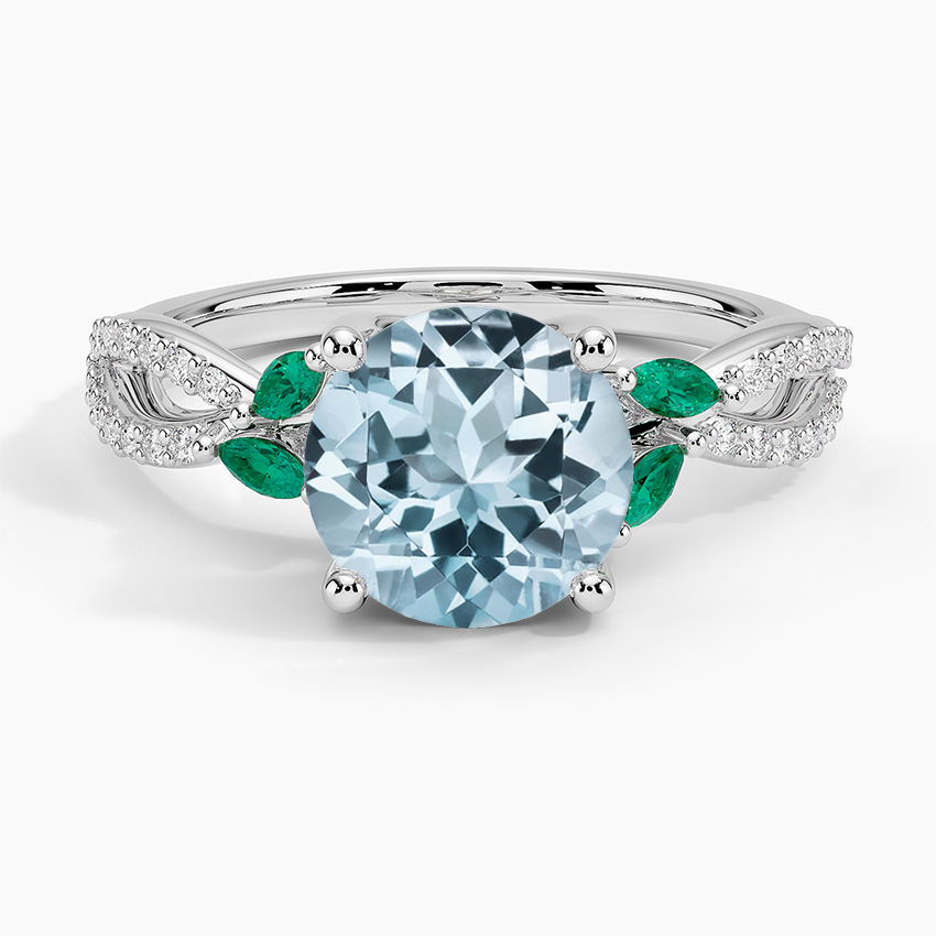 Aquamarine Luxe Willow Lab Emerald and Diamond Ring (1/8 ct. tw.) in 18K White Gold
