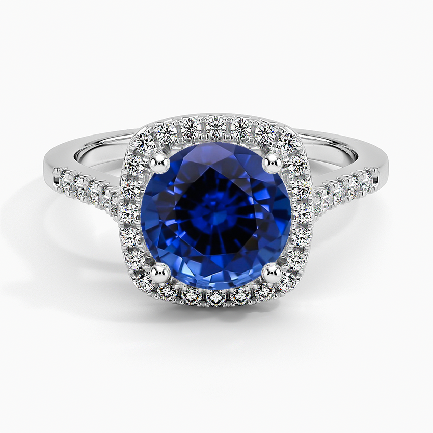 Lab Grown Sapphire Odessa Halo Diamond Ring (1/5 ct. tw.) in 18K White Gold