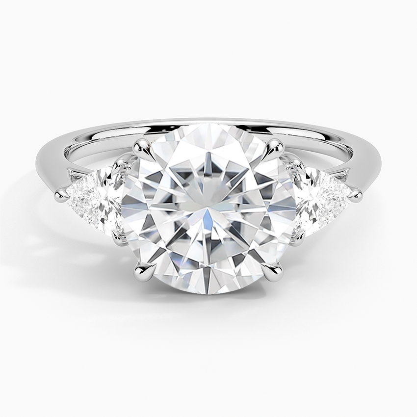 Moissanite Luxe Trillion Cut Three Stone Diamond Ring in 14K White Gold
