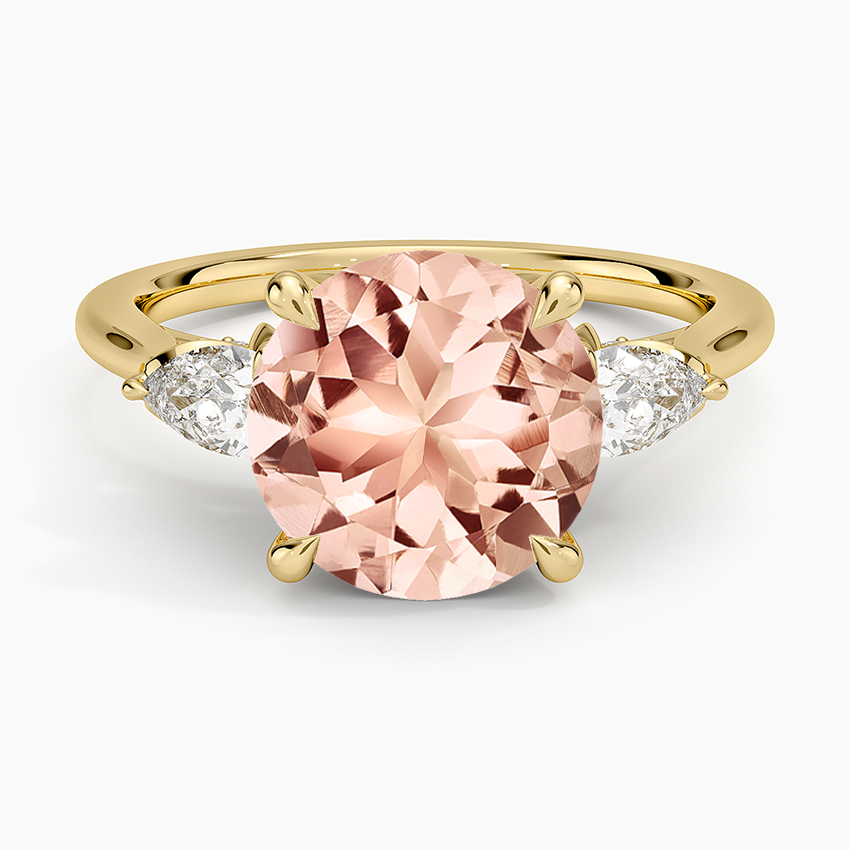 Morganite Petal Pear Three Stone Diamond Ring (1/2 ct. tw.) in 14K Yellow Gold