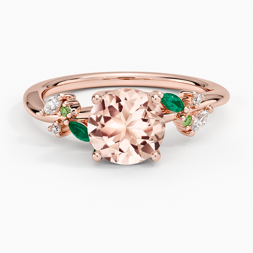 Morganite Arden Diamond Ring with Lab Emerald Accents in 14K Rose Gold
