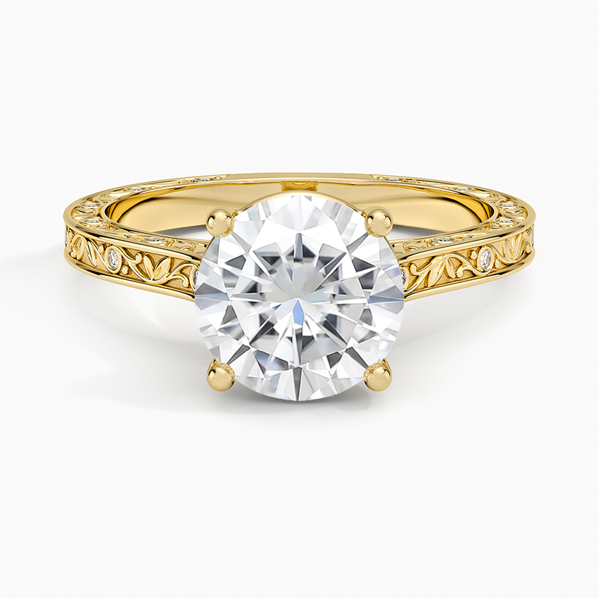Moissanite Grove Perfect Fit Engraved Diamond Ring (1/10 ct. tw.) in 18K Yellow Gold