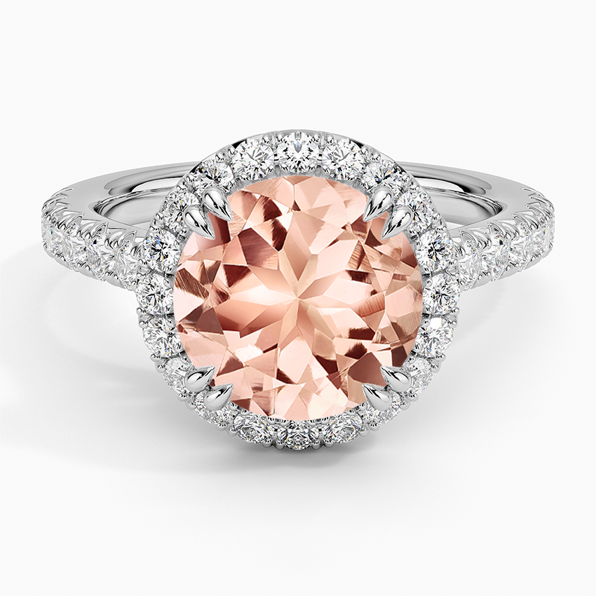 Morganite Sienna Halo Half Coverage Diamond Ring (2/3 ct. tw.) in 14K White Gold