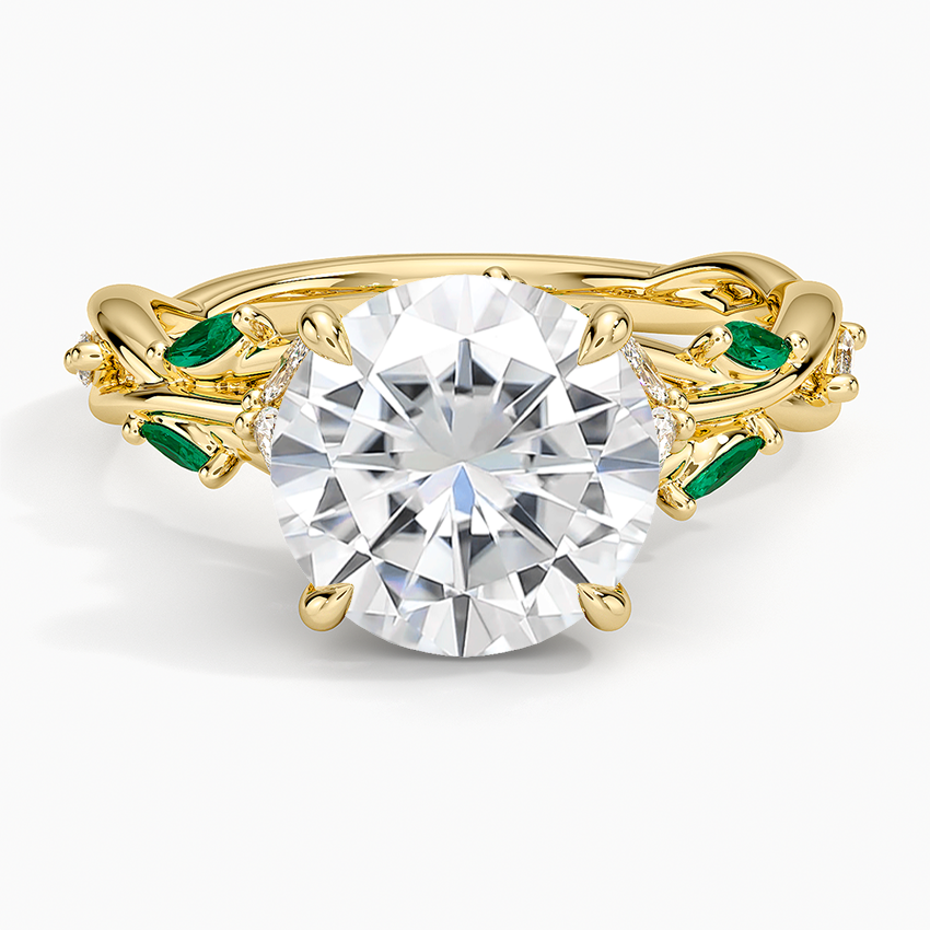 Moissanite Secret Garden Lab Emerald and Diamond Ring (1/4 ct. tw.) in 14K Yellow Gold