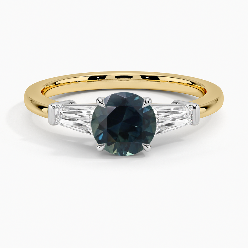 Sapphire Mixed Metal Symphony Three Stone Diamond Ring in 18K Yellow Gold