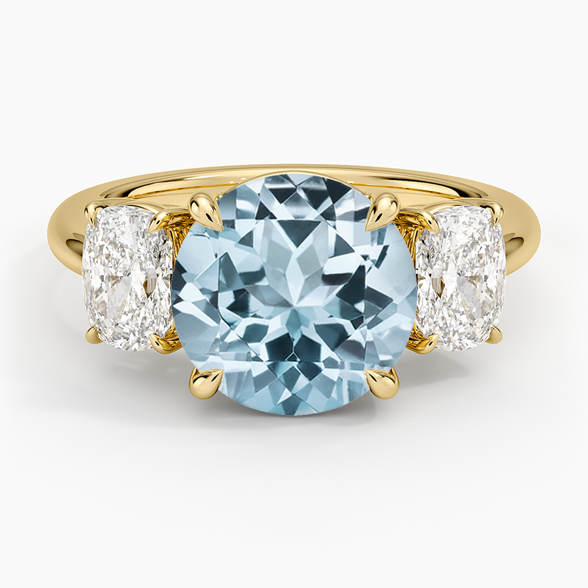 Aquamarine Luxe Faye Elongated Cushion Three Stone Diamond Ring (1 ct. tw.) in 14K Yellow Gold