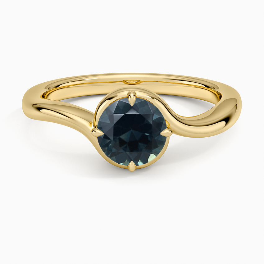 Sapphire Bezel Bypass Solitaire Diamond Ring in 18K Yellow Gold