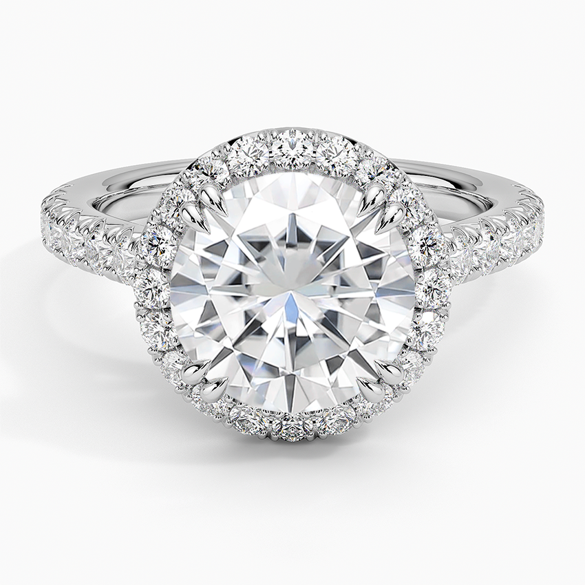 Moissanite Sienna Halo Half Coverage Diamond Ring (2/3 ct. tw.) in 14K White Gold