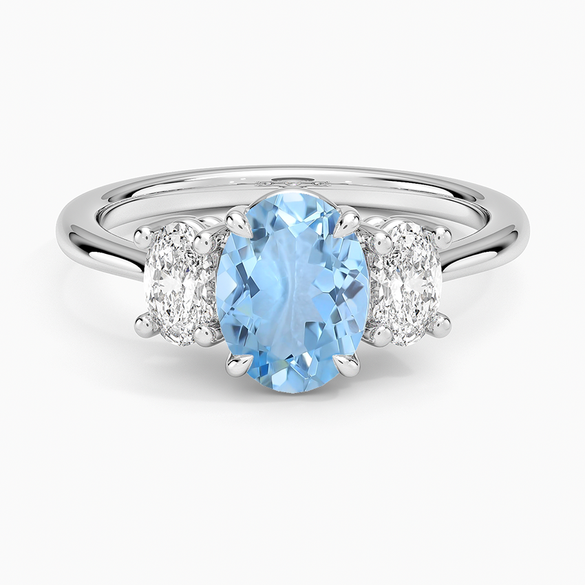 Aquamarine Oval-Cut Three Stone Diamond Ring (1/2 Ct. Tw.) in 18K White Gold