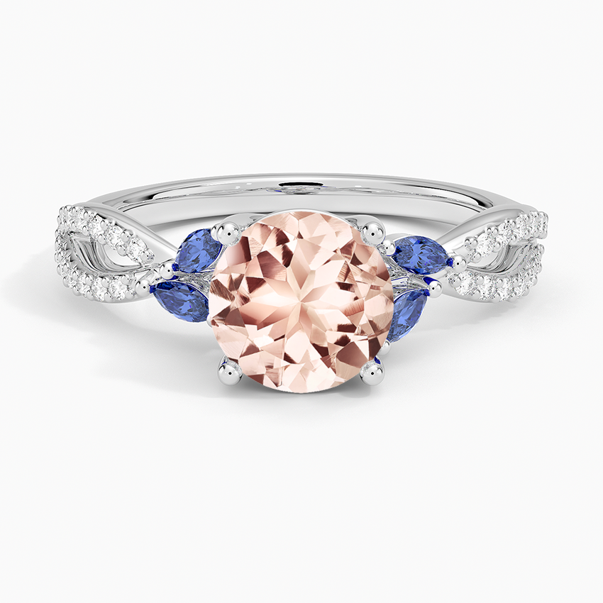Morganite Luxe Willow Sapphire And Diamond Ring (1/8 Ct. Tw.) in 14K White Gold