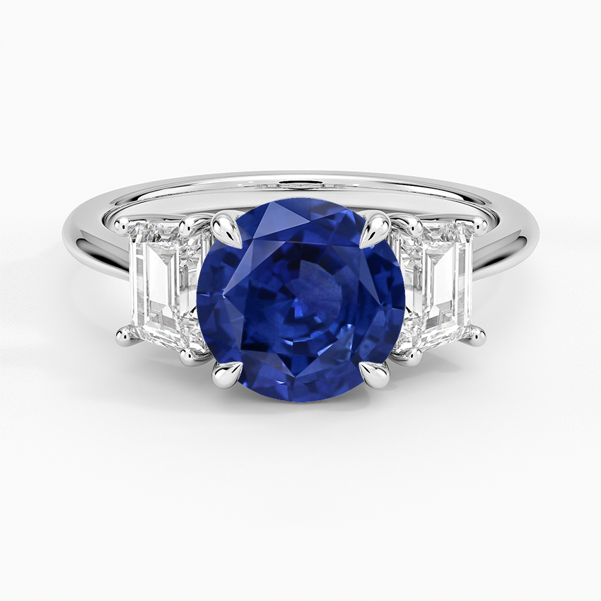 Sapphire Luxe Embrace Three Stone Trapezoid Diamond Ring in 14K White Gold