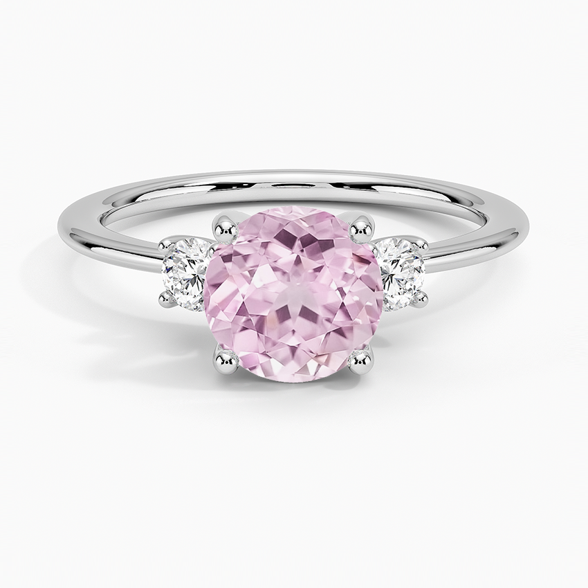 Lab Grown Sapphire Aimee Three Stone Diamond Ring in 18K White Gold