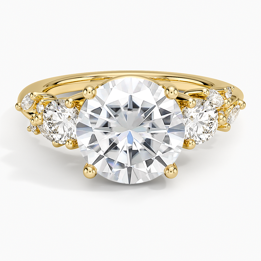 Moissanite Arden Three Stone Diamond Ring in 14K Yellow Gold