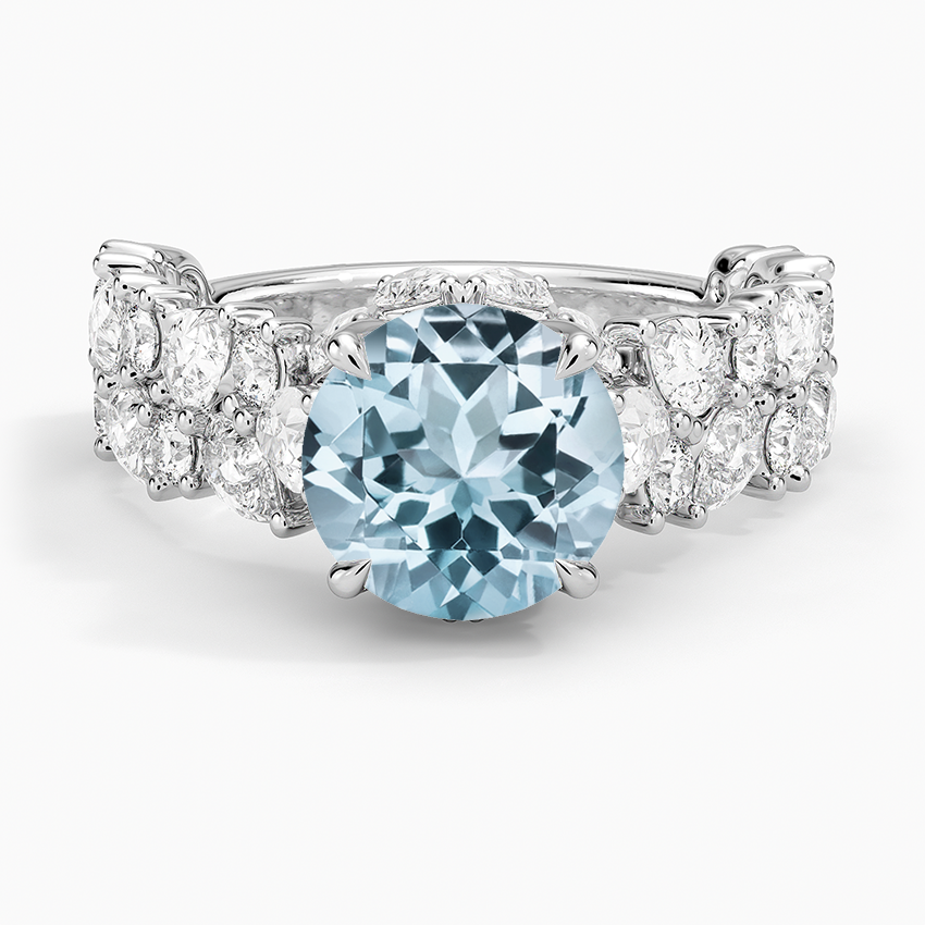 Aquamarine Olivetta Double Row Diamond Ring (2 1/2 ct. tw.) in 18K White Gold