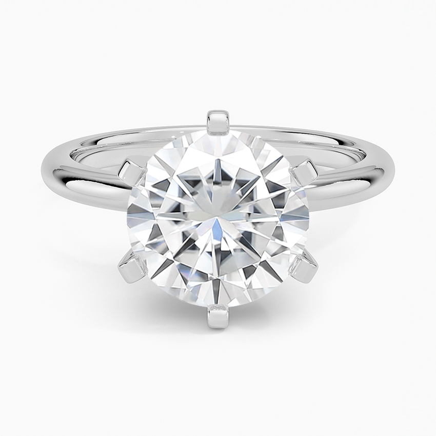 Moissanite Comfort Fit 2mm Six-Prong Solitaire Ring in 14K White Gold