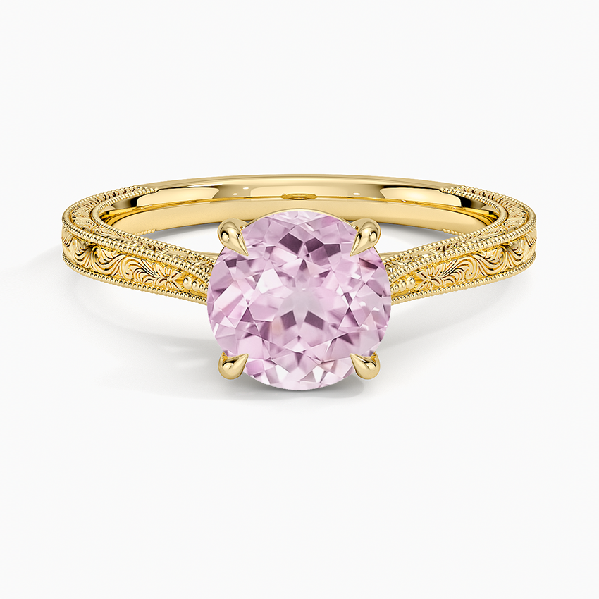 Lab Grown Sapphire Elsie Engraved Ring in 18K Yellow Gold