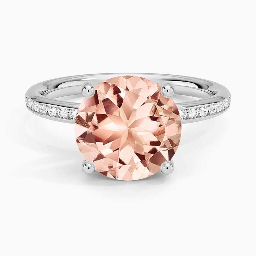 Morganite Tabitha Channel Set Diamond Ring in 14K White Gold