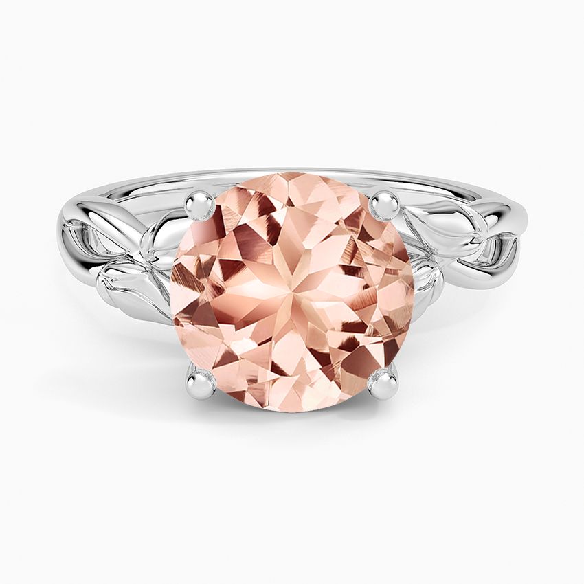 Morganite Budding Willow Solitaire Ring in 14K White Gold