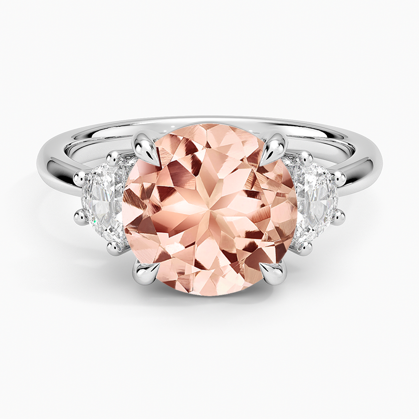 Morganite Half Moon Three Stone Diamond Ring (1/4 ct. tw.) in 14K White Gold