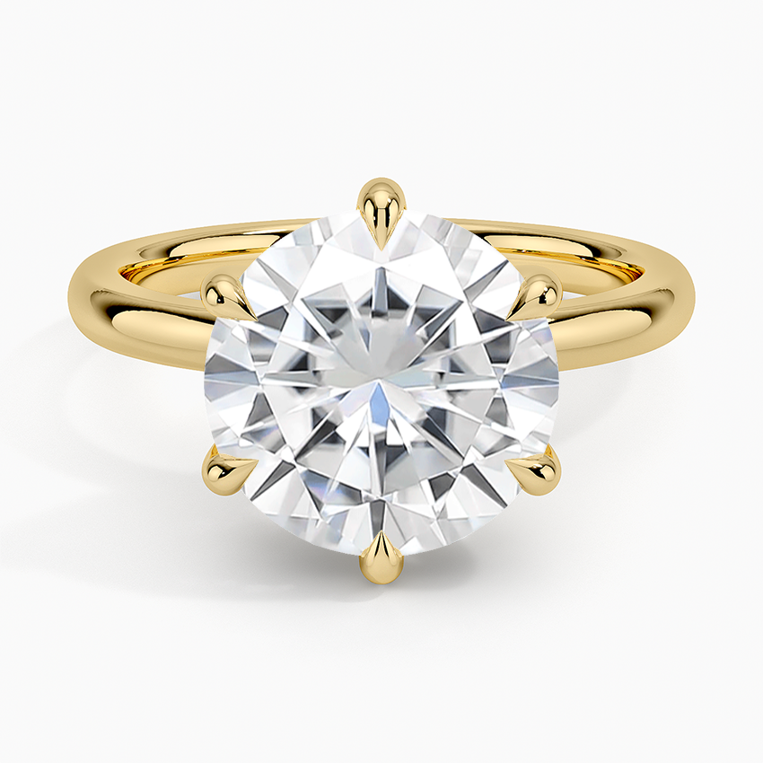 Moissanite Fairmined 2mm Six-Prong Solitaire Ring in 18K Yellow Gold