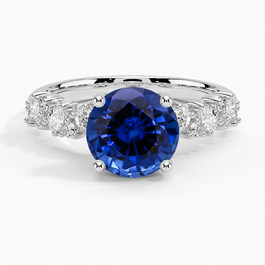 Lab Grown Sapphire Olivetta Diamond Ring in 18K White Gold
