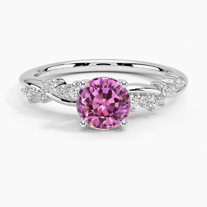 Briar rose three stone with marquise natural pink sapphire center