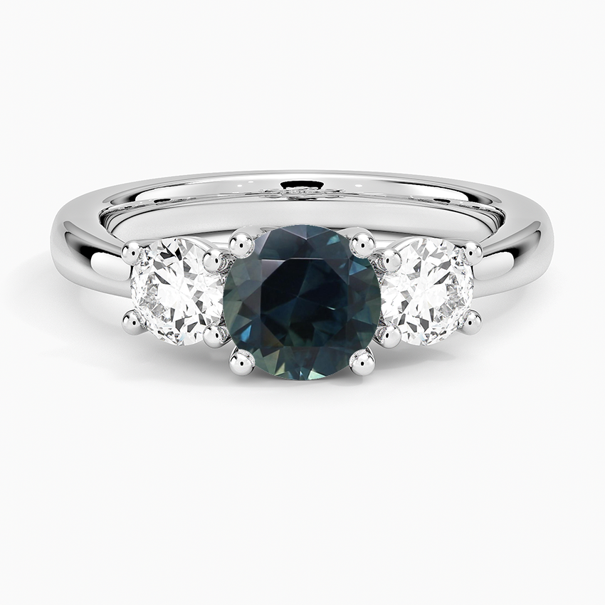 Sapphire Petite Three Stone Trellis Diamond Ring (1/3 ct. tw.) in 14K White Gold