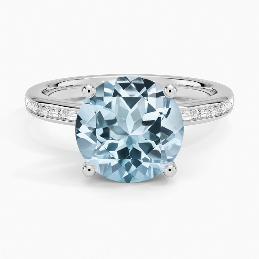 Aquamarine Tabitha Channel Set Baguette Diamond Ring in 14K White Gold