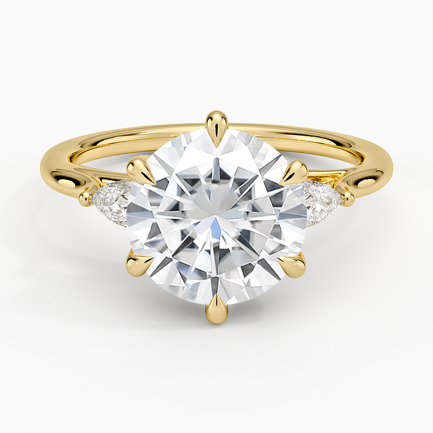 Moissanite Delilah Three Stone Pear Diamond Ring (1/5 ct. tw.) in 14K Yellow Gold