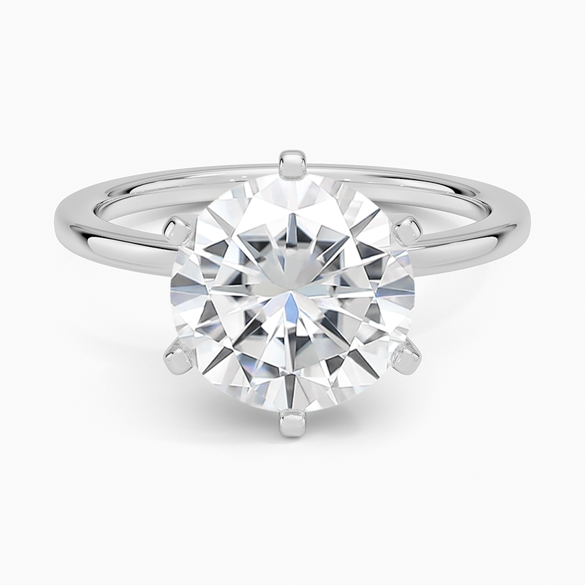 Moissanite Six-Prong Petite Comfort Fit 1.5mm Solitaire Ring in 14K White Gold
