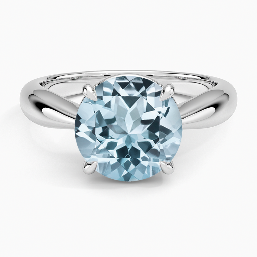 Aquamarine Thea Tapered Solitaire Diamond Ring in 14K White Gold