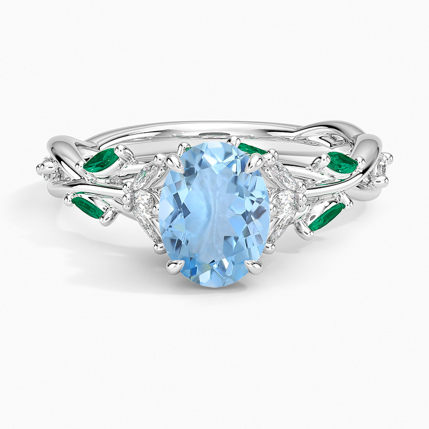 Aquamarine Secret Garden Lab Emerald And Diamond Ring (1/4 Ct. Tw.) in 18K White Gold