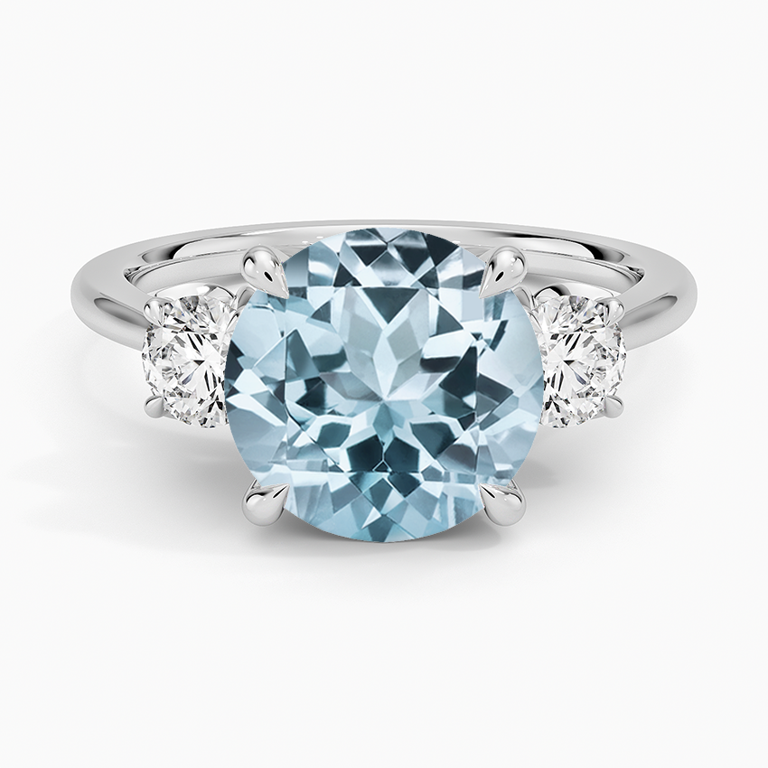 Aquamarine Petal Three Stone Diamond Ring (2/3 ct. tw.) in 14K White Gold