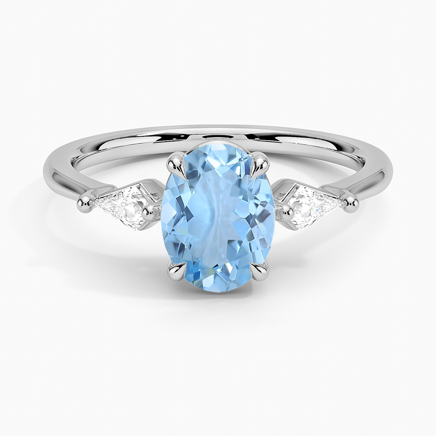 Aquamarine Cometa Three Stone Diamond Ring in 18K White Gold