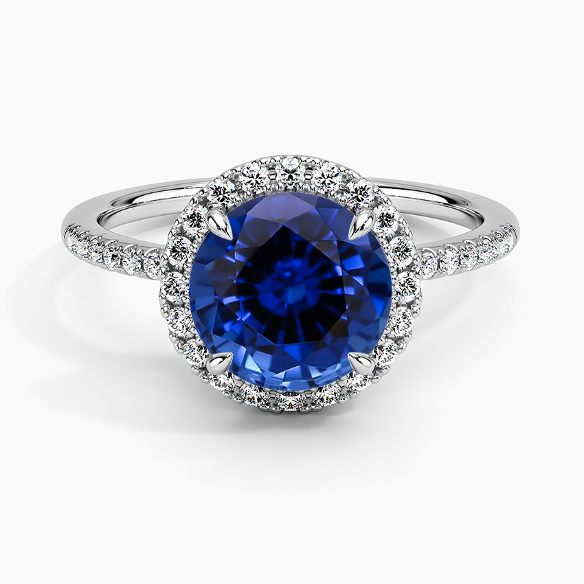 Lab Grown Sapphire Cambria Halo Diamond Ring in 18K White Gold