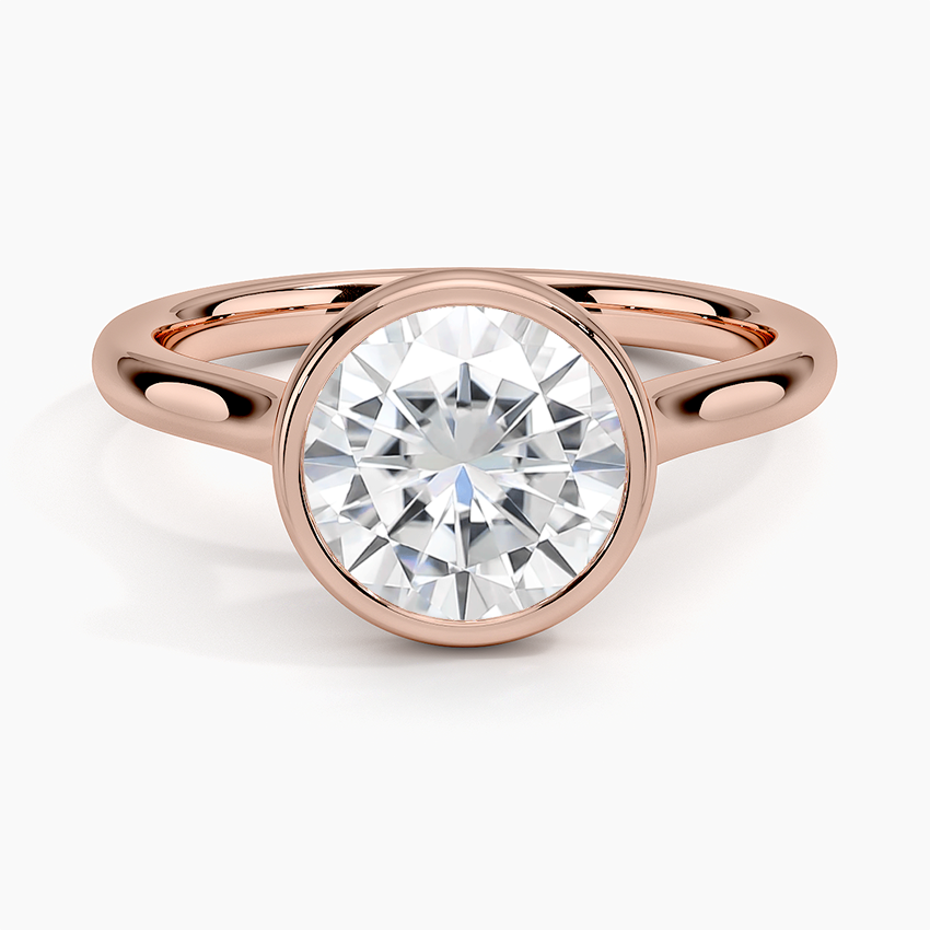 Moissanite 2mm Luna Bezel Ring in 14K Rose Gold