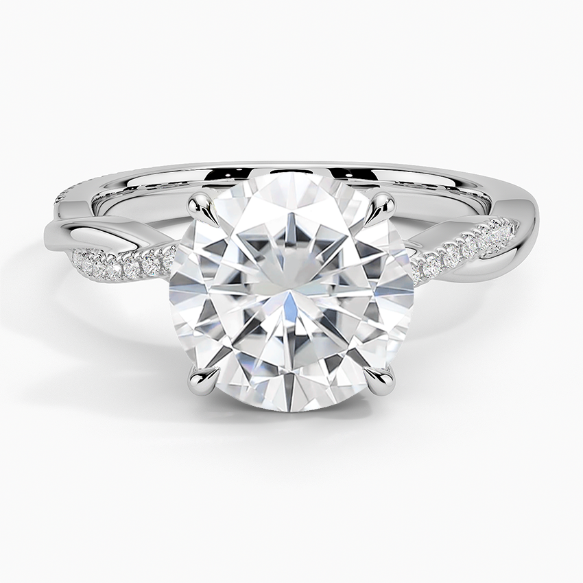 Moissanite Petite Twisted Vine Hidden Halo Pavé Diamond Ring in 14K White Gold