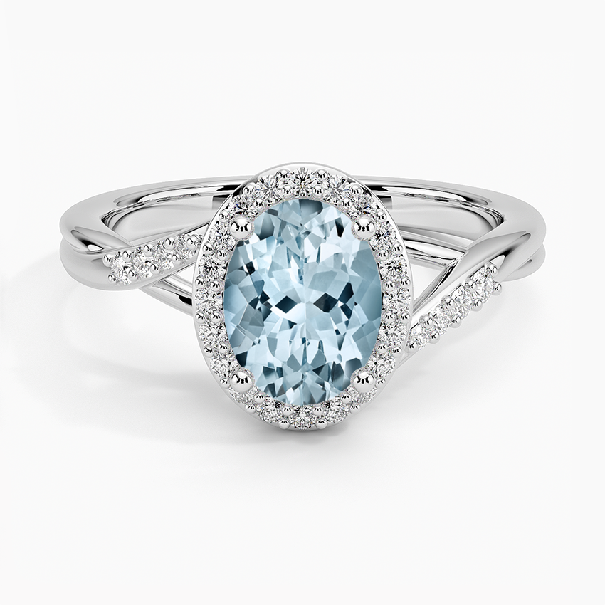 Aquamarine Chamise Halo Diamond Ring (1/5 ct. tw.) in 18K White Gold