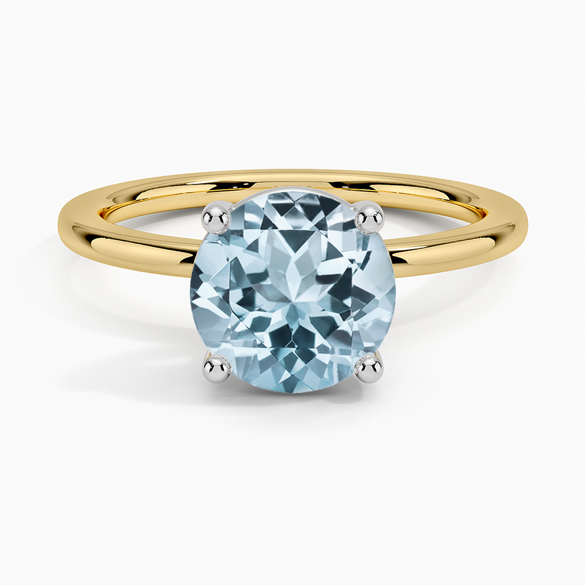 Aquamarine Platinum Mixed Metal Perfect Fit Solitaire Ring in 18K Yellow Gold