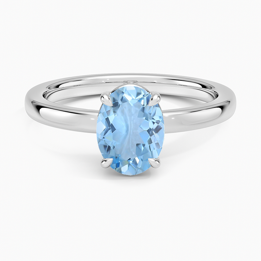 Aquamarine Dara Low-Profile Solitaire Ring in 18K White Gold