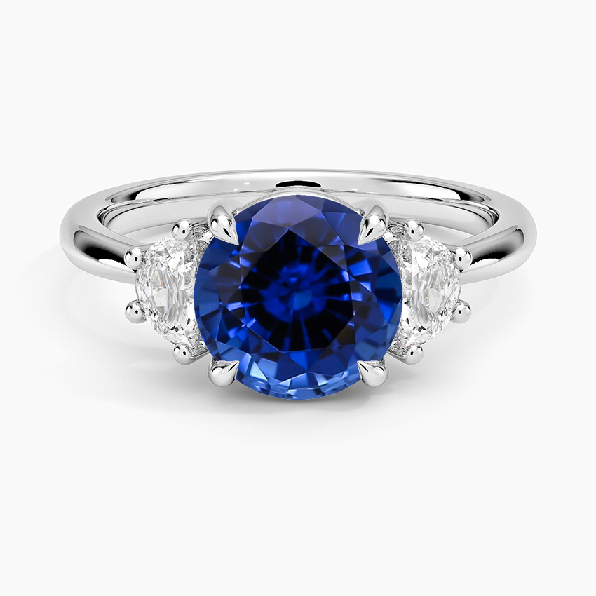 Lab Grown Sapphire Half Moon Three Stone Diamond Ring (1/4 ct. tw.) in 14K White Gold