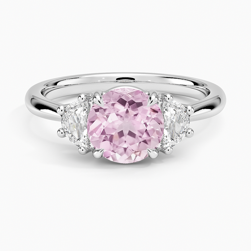 Lab Grown Sapphire Half Moon Three Stone Diamond Ring (1/4 ct. tw.) in 18K White Gold