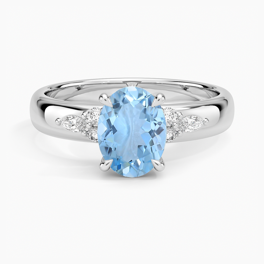 Aquamarine Mosaic Nadia Diamond Ring in 18K White Gold