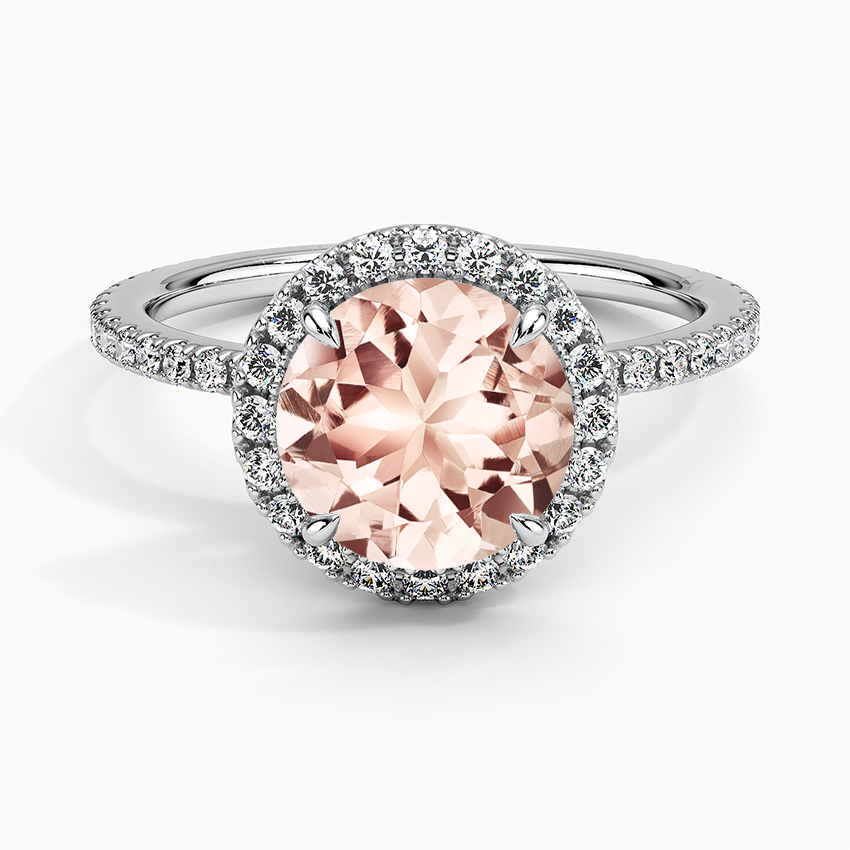 Pink Morganite Engagement Ring Oval Cut Pink Stone White Gold Solitaire Ring