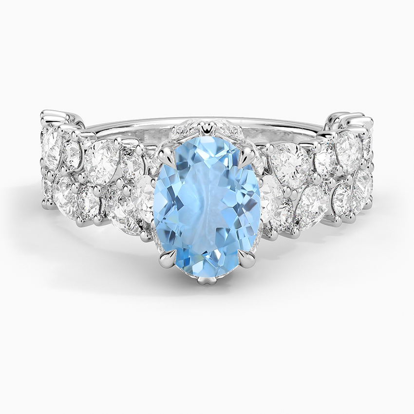 Aquamarine Olivetta Double Row Diamond Ring (2 1/2 Ct. Tw.) in 18K White Gold