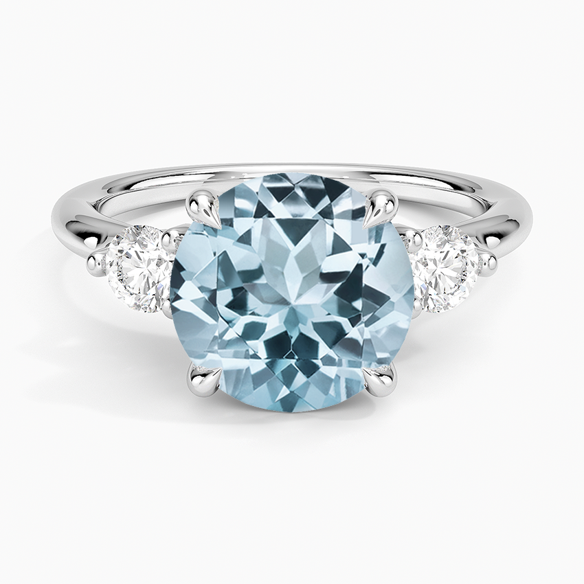 Aquamarine Freesia Three Stone Diamond Ring (1/3 ct. tw.) in 14K White Gold