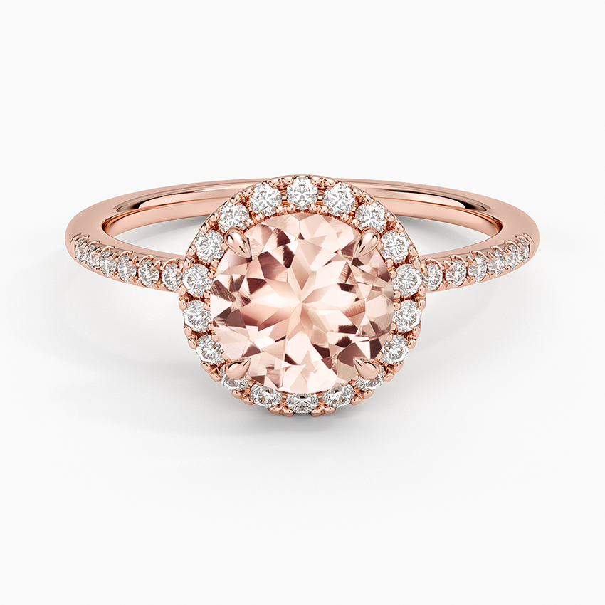 Morganite Cambria Halo Diamond Ring in 14K Rose Gold