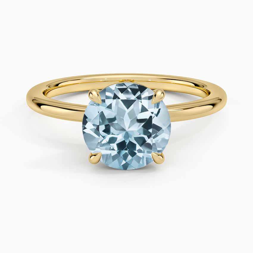 Aquamarine Hidden Heart Solitaire Ring in 18K Yellow Gold
